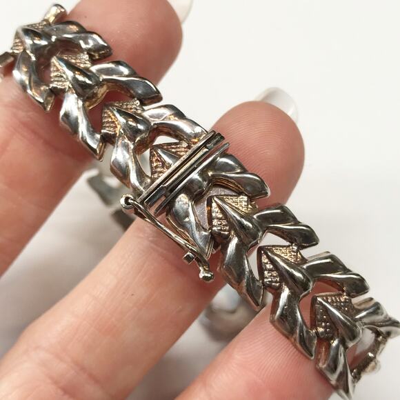 VTG Milor Sterling Silver Dragon Scale Heavy Bracelet Art Deco Textured Puffy - Picture 9 of 11